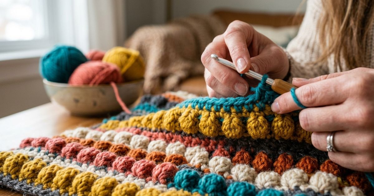Bobble stitch crochet tutorial add amazing texture and pop to your blankets easily