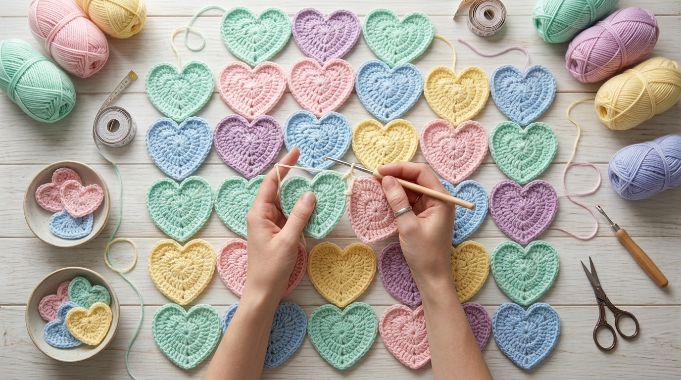 Crochet heart pattern tutorial: learn how to join small motifs for a beautiful blanket