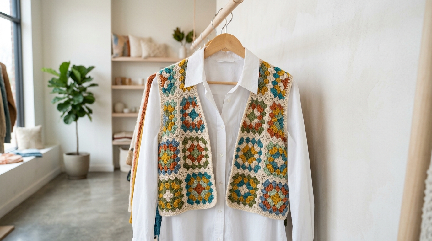 Crochet vest tutorial: how to layer your outfits with a modern granny square waistcoat