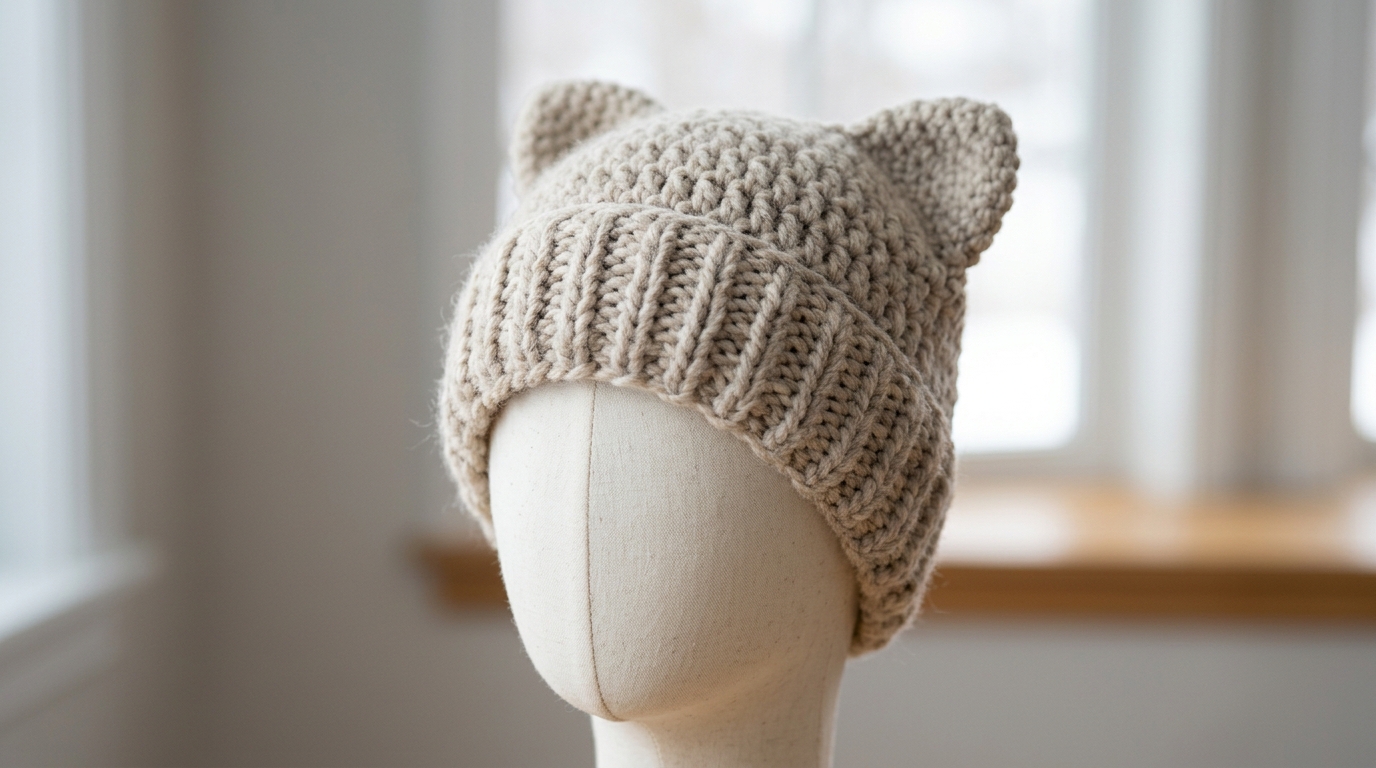 Crochet cat ear beanie tutorial: thick and chunky winter hat pattern for a cute look today