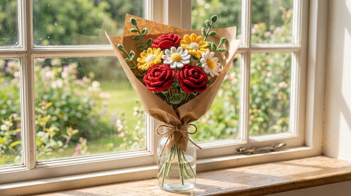 Crochet flower bouquet tutorial: craft everlasting roses and daisies for a special gift