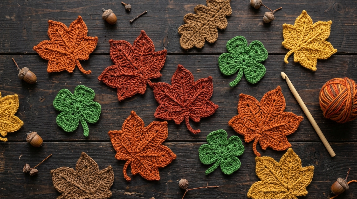 Crochet leaf tutorial: how to stitch realistic autumn leaves and clover motifs easily