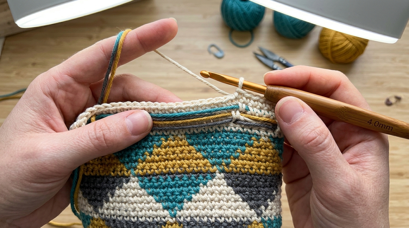 Tapestry crochet tutorial: learn how to color change and carry yarn like a professional