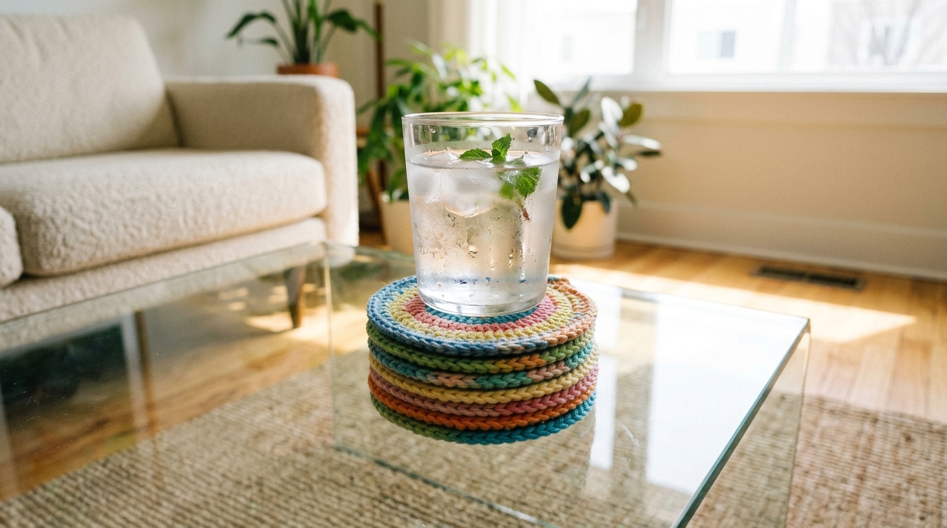 Crochet coaster tutorial: simple round patterns that are perfect for using up leftover yarn