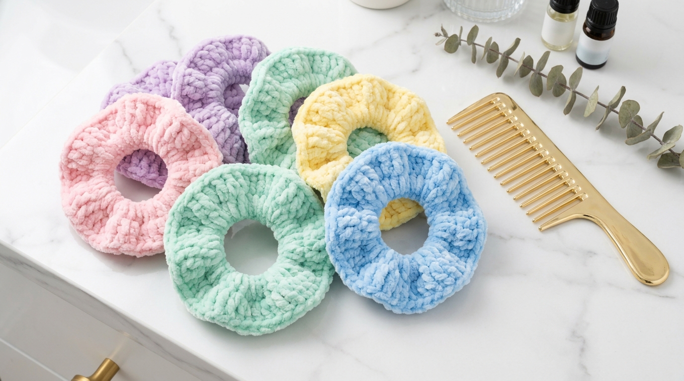 Crochet scrunchie tutorial: quick and easy scrap yarn project perfect for beginners today