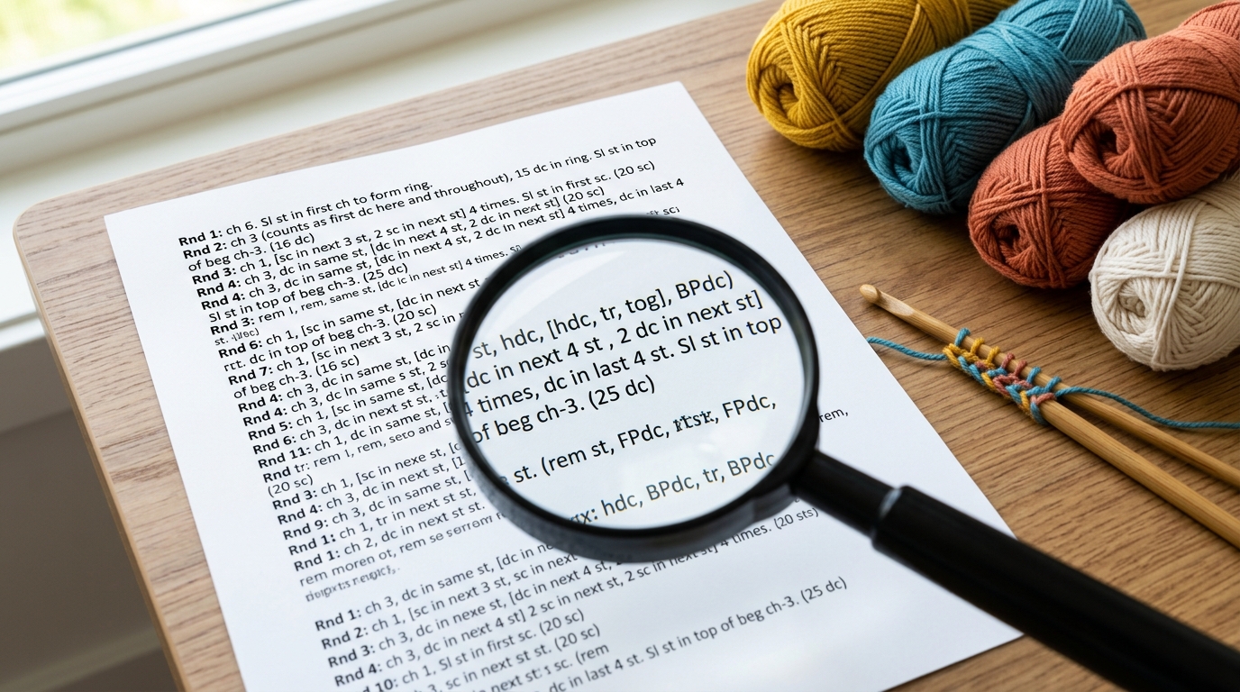 Crochet pattern example: learn how to read written instructions and charts like a pro